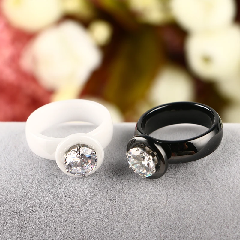 Женское керамическое кольцо с фианитами ширина 6 мм|Кольца| |