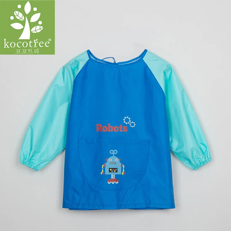 Blue Robot Kocotree/Детский фартук, детский нагрудник с мультяшным принтом, водонепроницаемый, с длинными рукавами, художественный халат, нагрудники, фартук, мягкий, для кормления, baberos bavoir, одежда - Цвет: Blue Robot