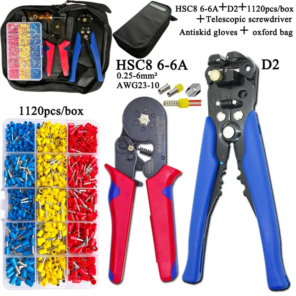 Combination kit 4 HSC8 pliers kit 6-6A 0.25-6mm2 D2 wire cutting pliers tube type terminal box electrical clamp terminal tube tool Red pliers - Цвет: Combination kit 4