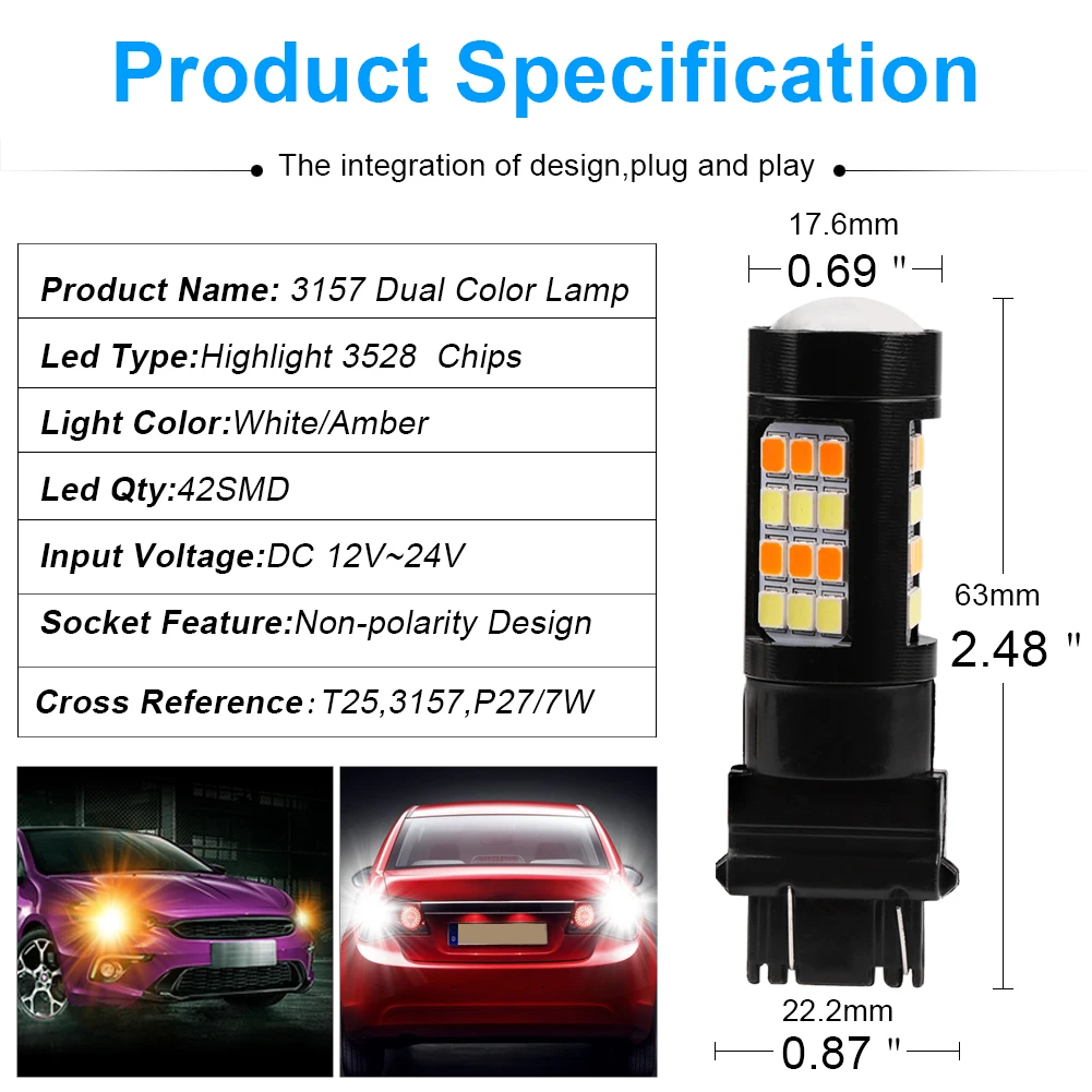 1 пара поворотники T25 3157 7443 42 SMD 12 В|Сигнальная лампа| |