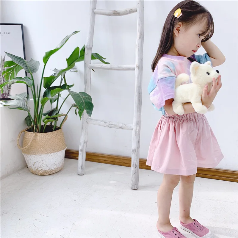 Лето 2019 детские шорты для девочек однотонные пляжные с высокой талией брюки