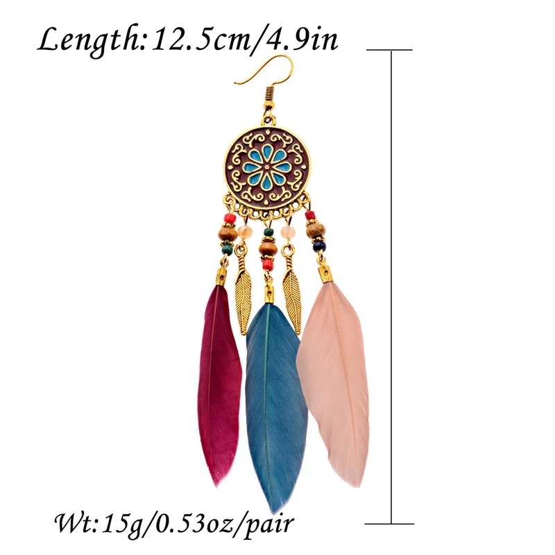 2019 Women's Ethnic Multicolor Feather Jhumka Jhumki Earrings Gypsy Flower Metal Wood Beads Indian Ladies Oorbellen | Украшения и