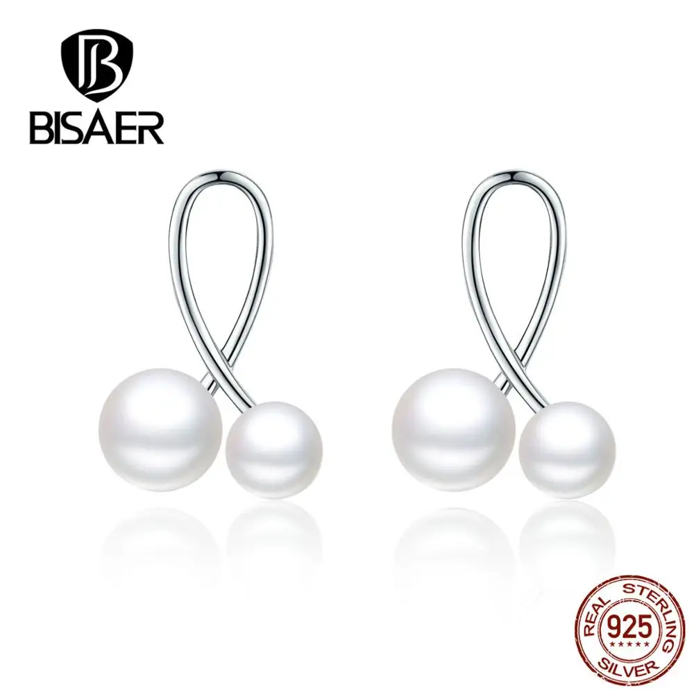 BISAER 925 пробы серебряные милые кошечки колокольчики-серьги Элегантные серьги с жемчугом в Корейском стиле элегантные серьги для женщин GXE628 - Окраска металла: GXE628