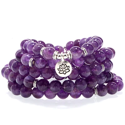 Purple crystal stone Ожерелья и кулоны Mcllroy/для женщин/мужчин/камень/бусины/фиолетовый кристалл/ожерелье для йоги 108 Мала ожерелье матовое Амазонит ювелирные изделия - Окраска металла: Purple crystal stone