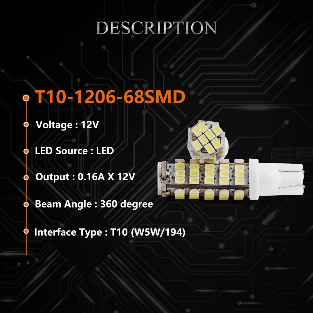 YM E-Bright 500X T10 W5W 1206 68 SMD 194 168 68 светодиодный s 12V светодиодный автомобильный светильник, лампы белого и желтого цвета, внутренние габаритные огни, дверные фонари