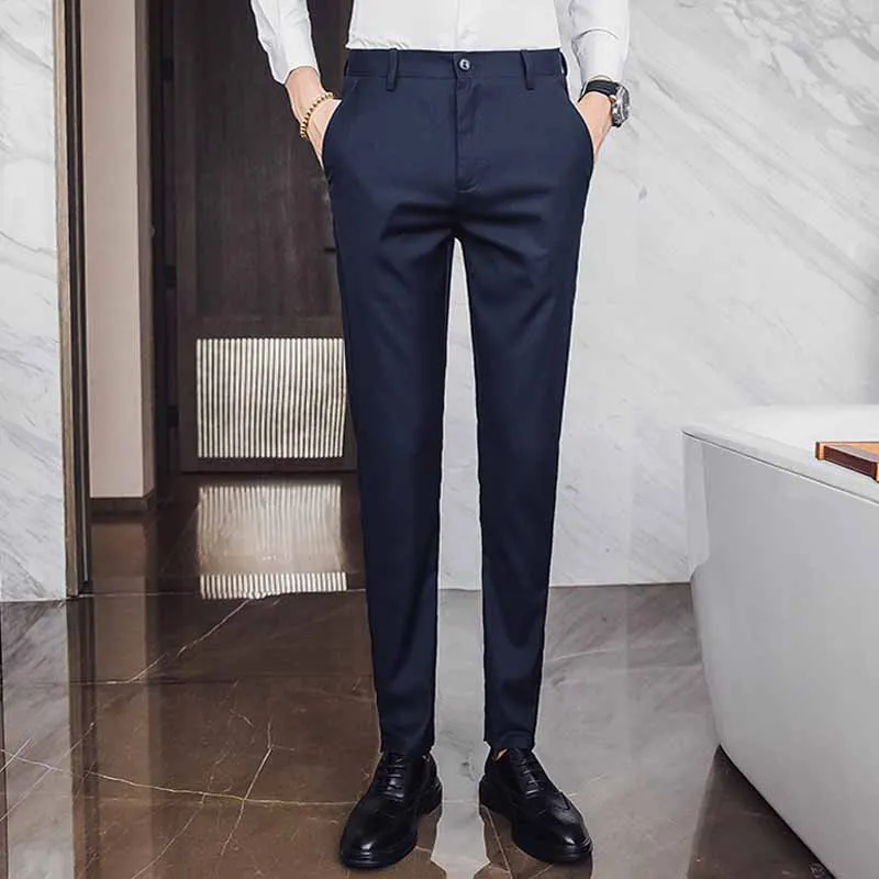 Slim Fit Мужской брюки на молнии классические Повседневное брюки мужские платье в деловом стиле Slim Jogger стрейч
