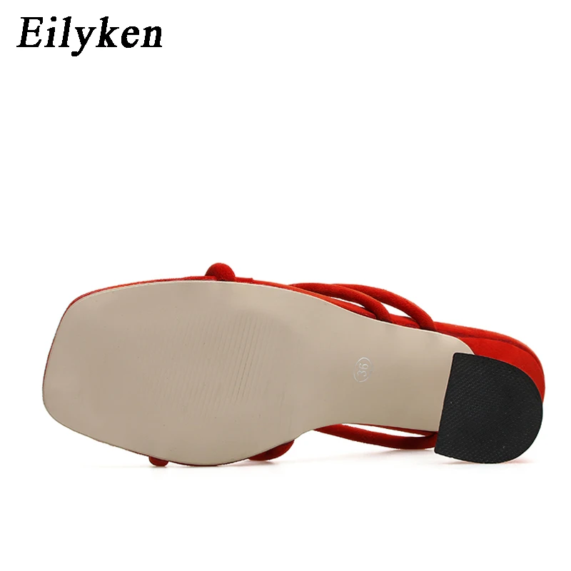 Eilyken/Новинка 2021 года Модные черные и красные мюли Тапочки на высоком каблуке