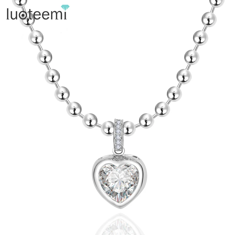 

LUOTEEMI Heart Pendant Necklace Luxury Cubic Zirconia Crystal Micro Paved Fashion Jewelry for Women Love Valentines Gift