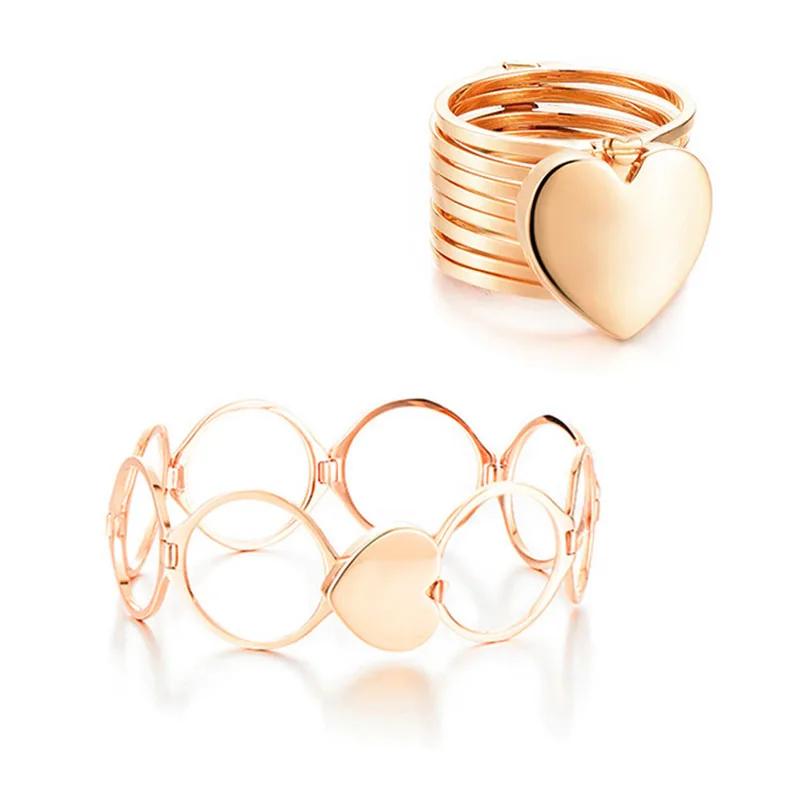 rose red Двойные складные браслеты из колец модный полый браслет амулет манжет для женщин золотые браслеты из колец Femme ювелирные изделия - Color: rose red