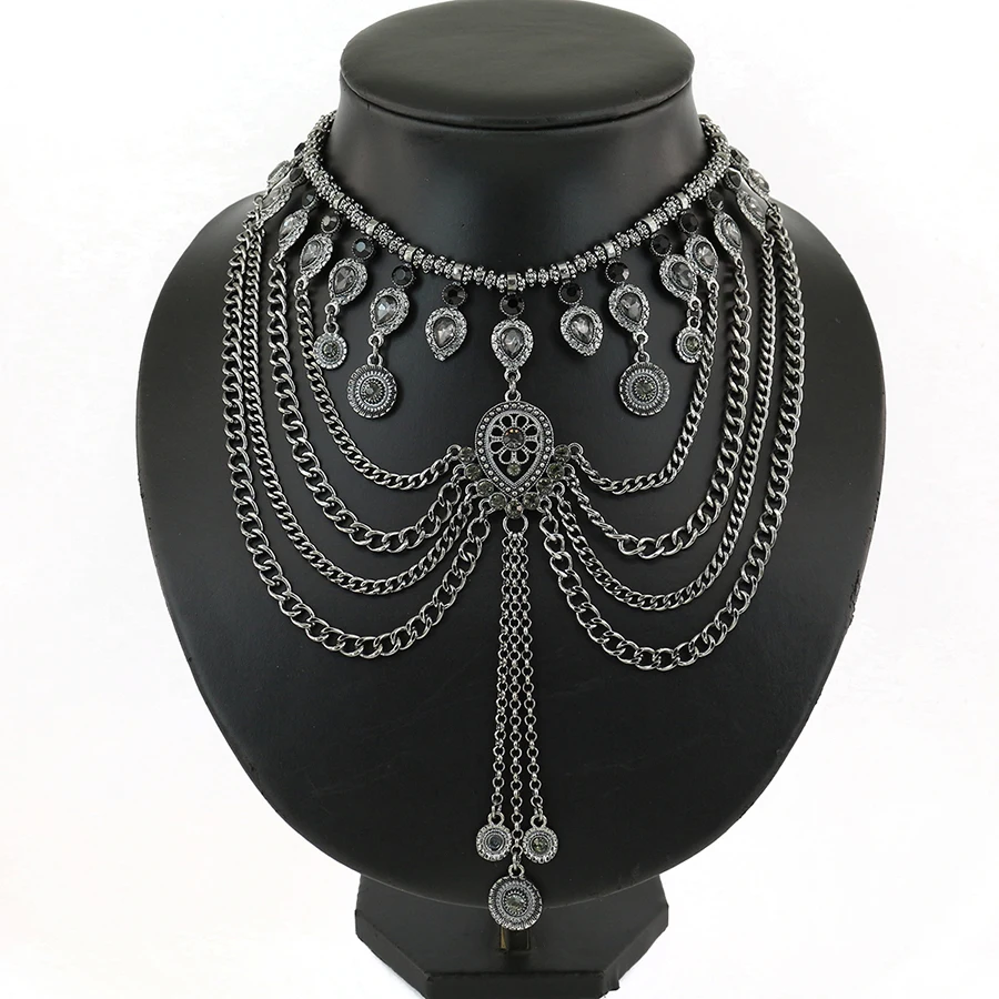 Vintage tassel shape large Crystal glass drops Necklaces &amp Pendants Bohemia style ancient ways maxi necklace jewelry statement |