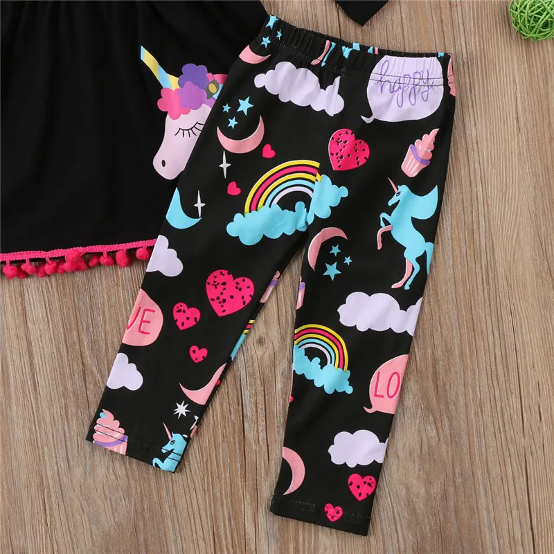 

CANIS Newborn Cartoon Unicorn Kids Baby Girl Autumn Outfits Clothes T-shirt Tops Dress +Floral Leggings Bebe Girls Clothing Set