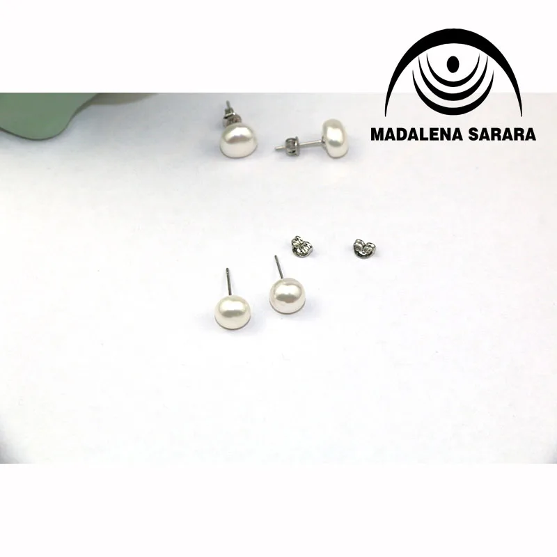 MADALENA SARARA 9-10 мм пресноводные жемчужные серьги посеребренные натуральные белые жемчужные серьги 3 пара/лот
