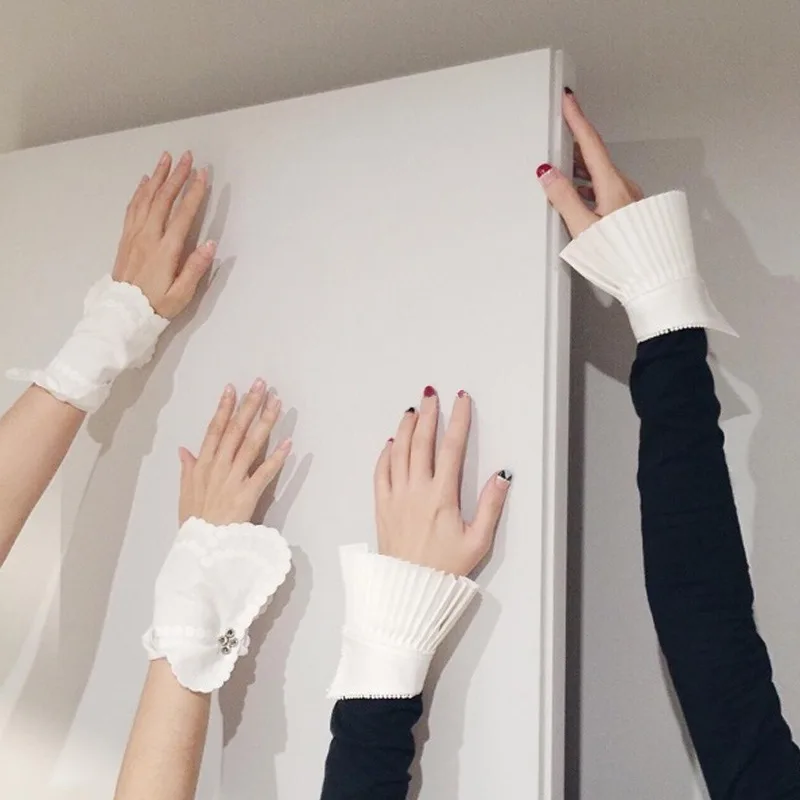 Осенние однотонные белые плиссированные Женские Поддельные манжеты простые