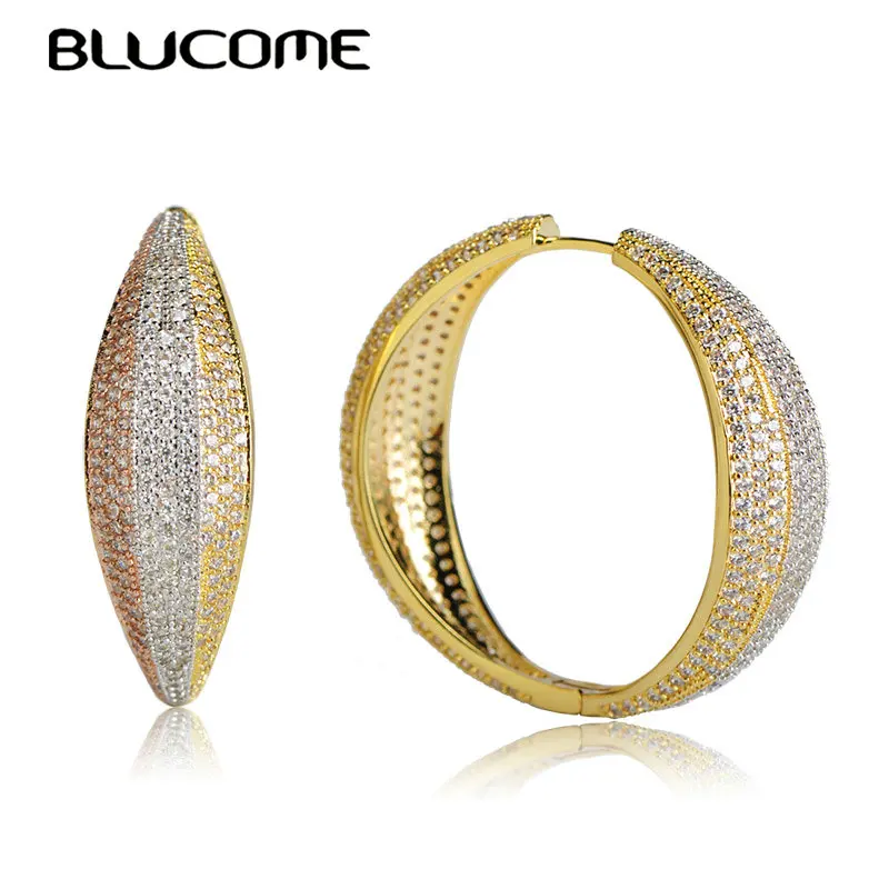 Женские серьги круглой формы Blucome трехцветные медные с кубическим цирконием