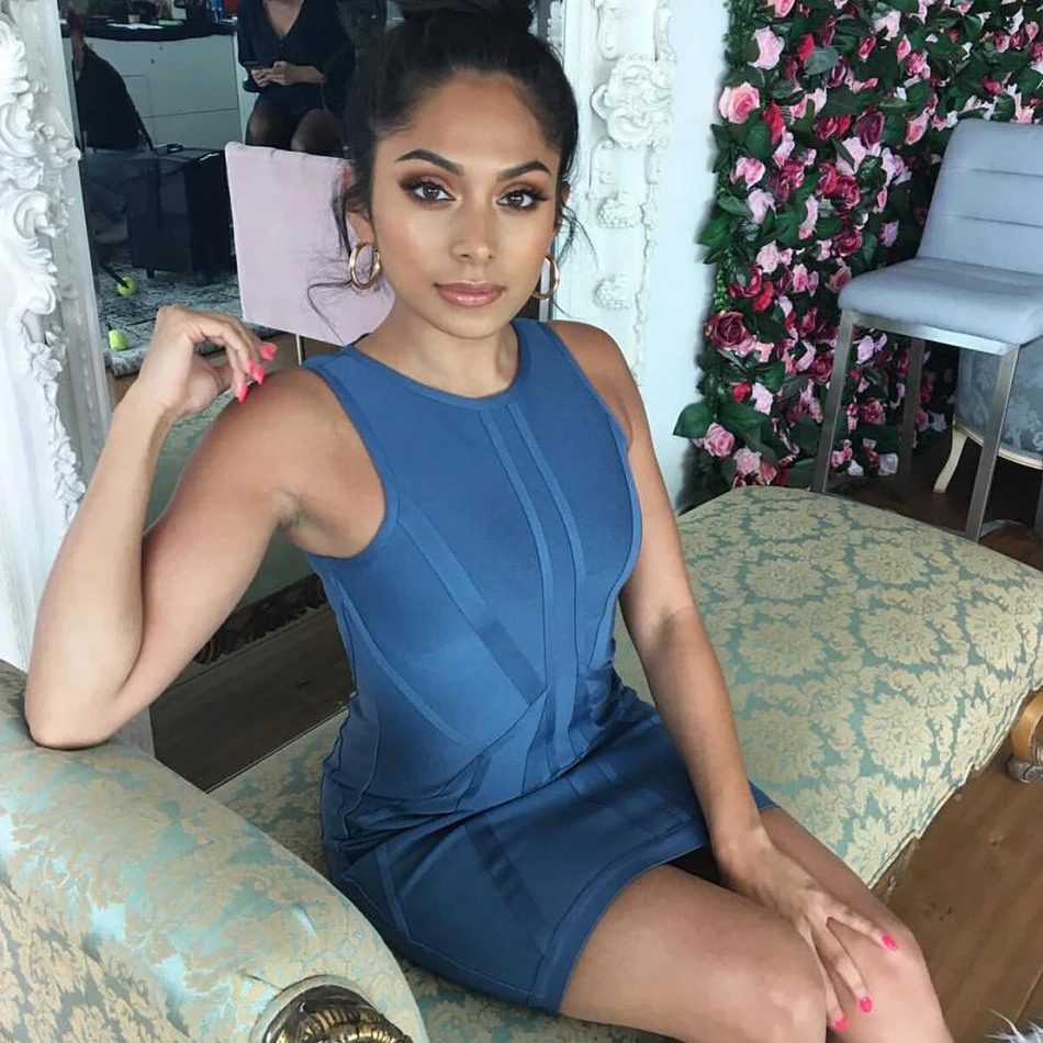 Женское Бандажное платье ADYCE синее облегающее мини-платье без рукавов вечернее в