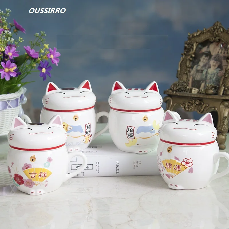 OUSSIRRO творческий стиль Hello Lucky Kitty кошка Молоко Кофе Чай кружки с крышкой костюм дети милые и украшения комнаты воды чашки