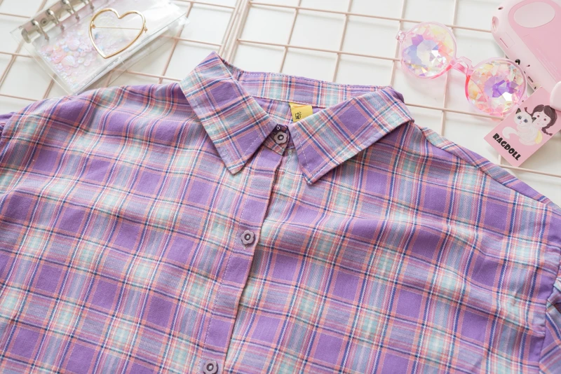 Весенняя женская Повседневная рубашка с рукавами фонариками фиолетовая