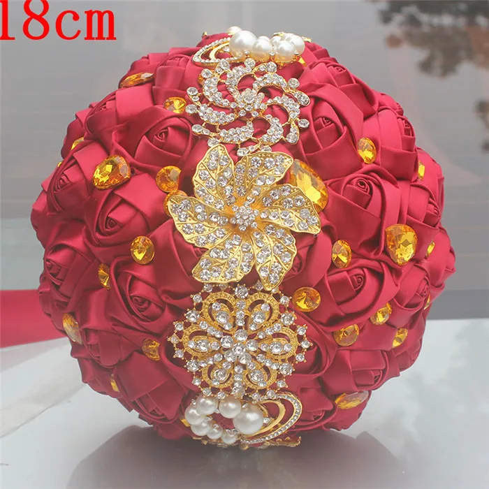 18cm winered Wifelai-золото с яркими блестками Шелковый Свадебный букет насыщенного ярко-синего цвета лентой букеты de noiva ручная работа из атласа букет несколько Цвет W227 - Цвет: 18cm winered