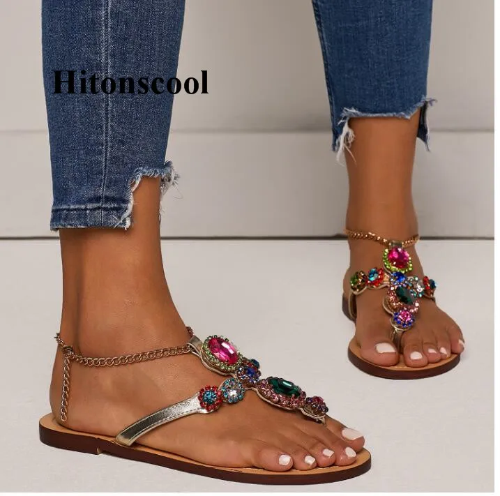 Сандалии гладиаторы с ремешками на лодыжке украшенные стразами летние модные