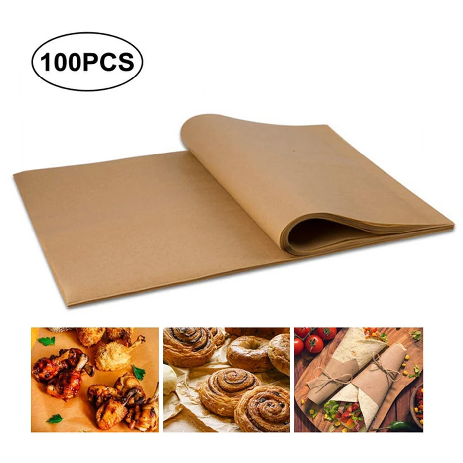 Basedidea 100 пачек пергаментных бумажных листов для выпечки квадратный неотбеленный