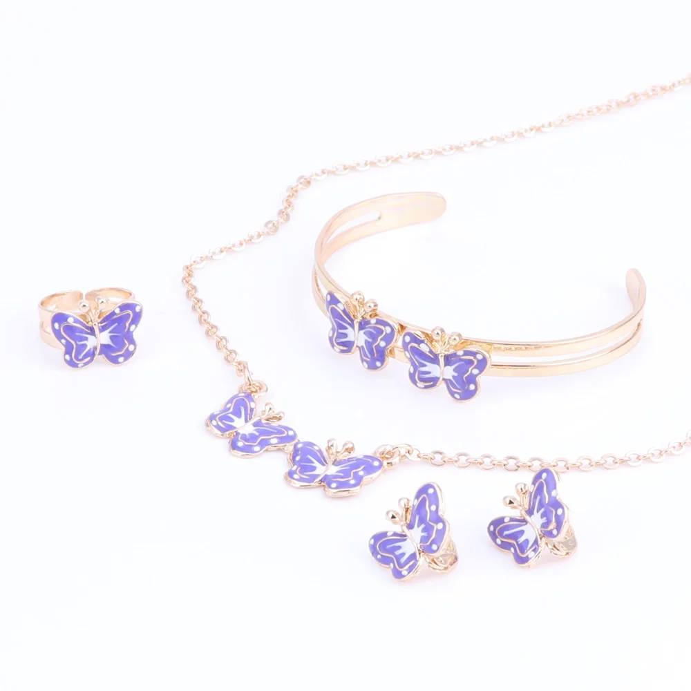 Золотой цвет Эмаль Бабочка ожерелье браслет кольцо набор для детей костюм