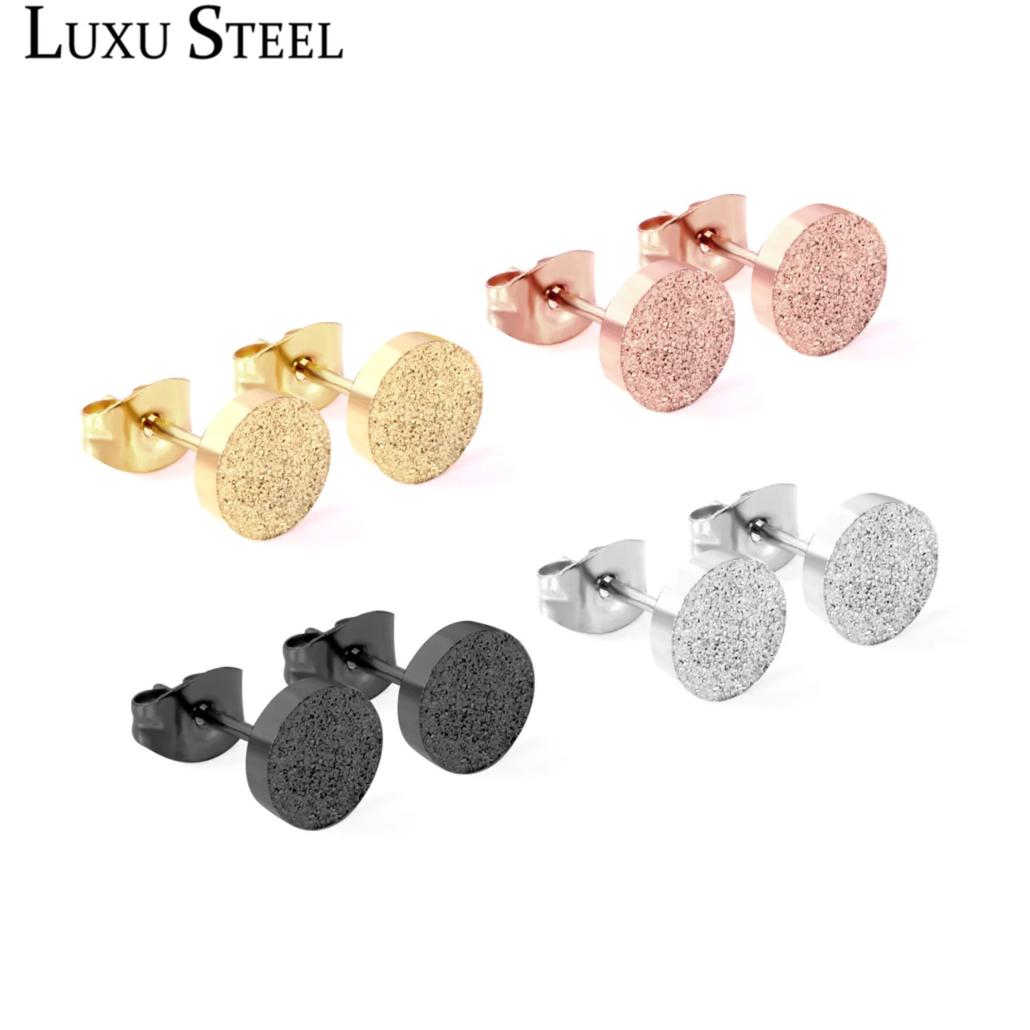 

LUXUSTEEL New 4pairs Round Shape Stud Earring Sets Stainless Steel Mixed Scrub Color Earring Fashion Jewelry For Women/Girl