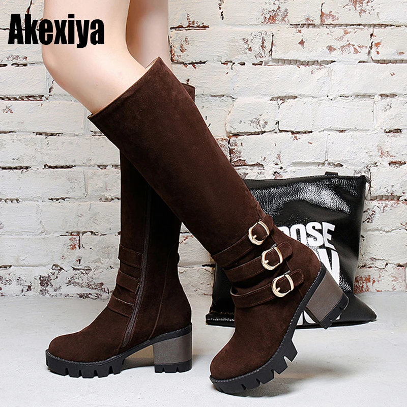 Горячая Распродажа новые модные замшевые сапоги до колена на высоком каблуке