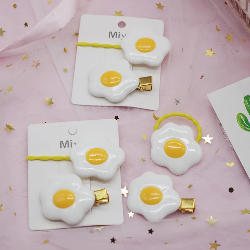 1 Pair Korean Cute Fun Poached Egg Hair Rope Hairpins for Girl Princess Fashion Creative Children's Ponytail Hair Accessories