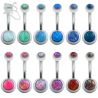 opal stone belly button rings surgical steel belly piercing barbell hot summer navel piercing ring fashion women jewelry nombril
