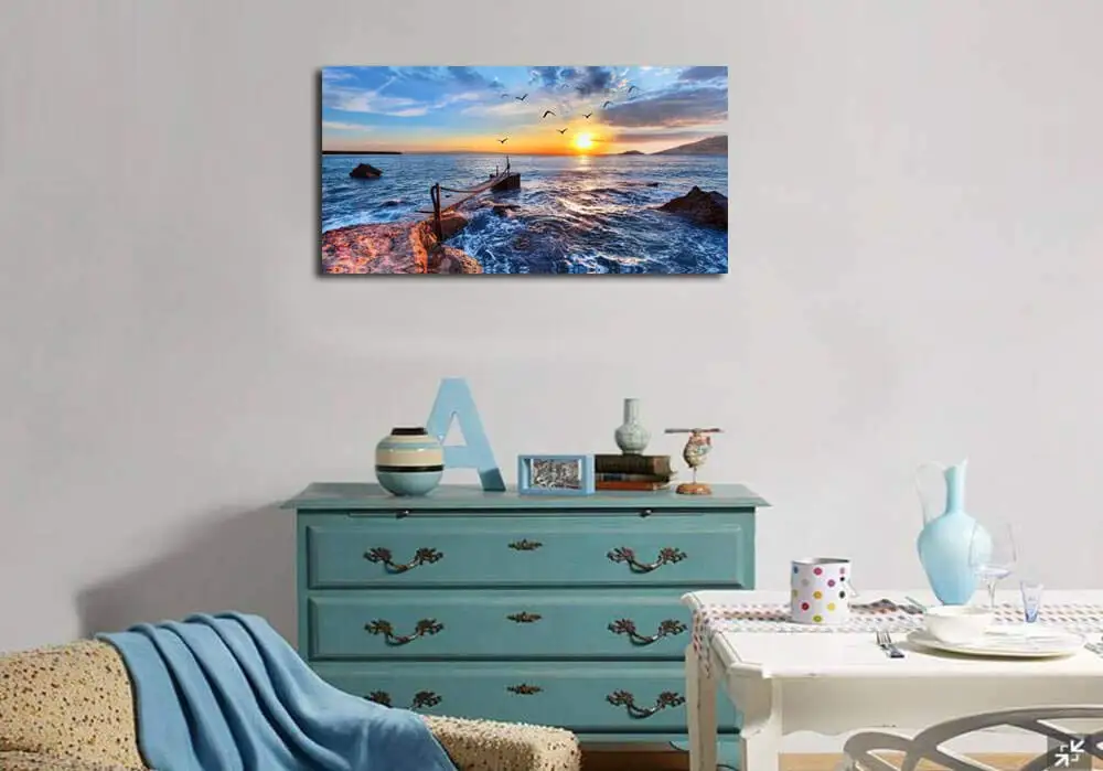 Картина на холсте с изображением морской волны голубого неба большой размер одна