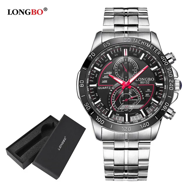 Мужские кварцевые часы Longbo Модные Военные Спортивные из нержавеющей стали с