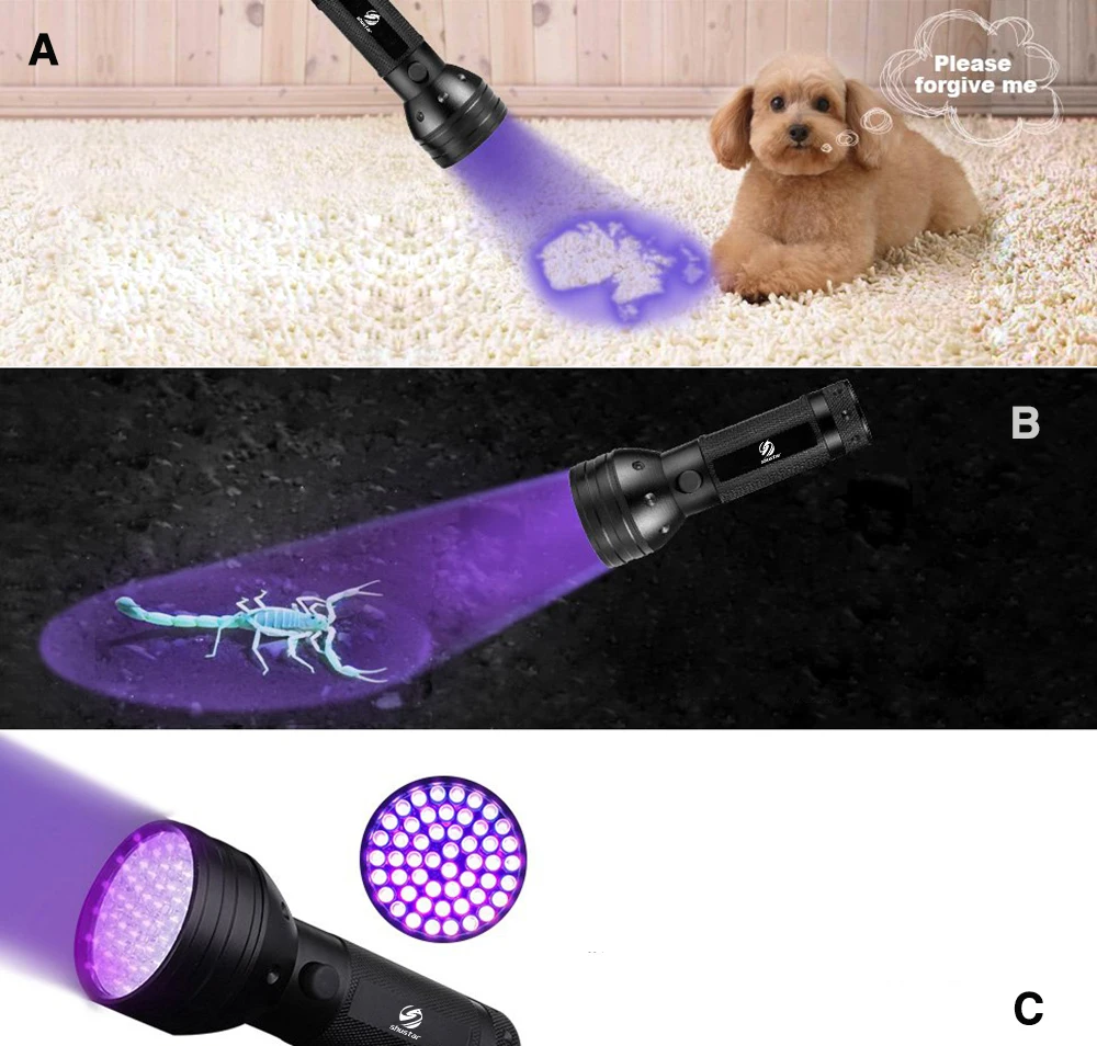 УФ светодиодный фонарик 51leds 395nm ультрафиолетовый фонарик лампы Blacklight детектор для собак мочи животное Красители и кровать ошибки