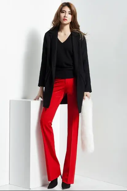 2019 spring and autumn new red high waist female women girls plus size brand Straight pants trousers clothing clothes | Женская одежда