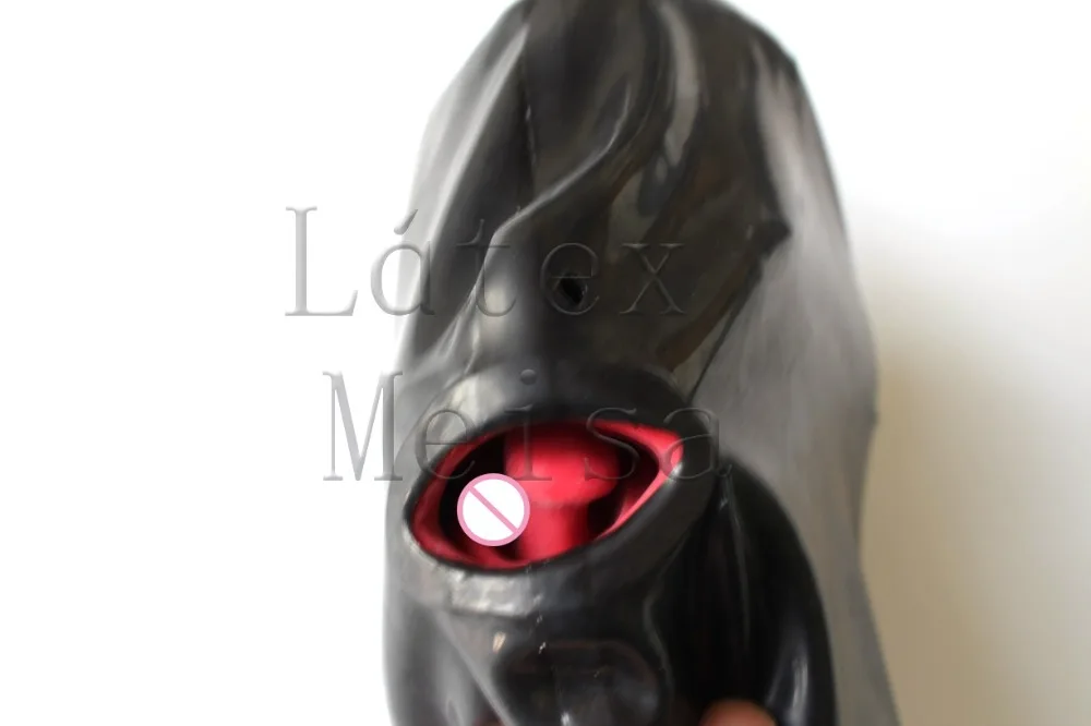 Маска на голову из черного латекса соблазнительные экзотические резиновые маски