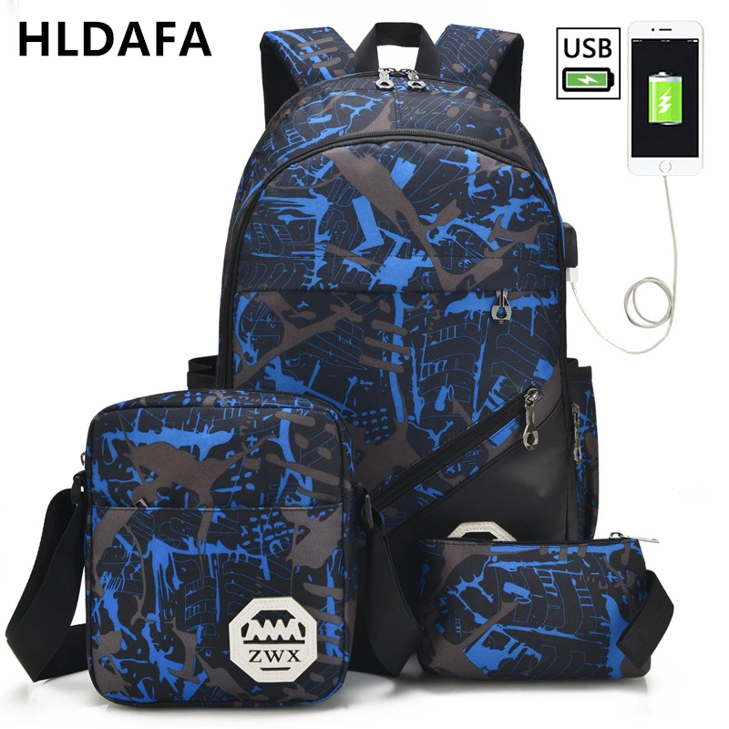 Комплект из 3 предметов HLDAFA мужской большой рюкзак с usb разъемом сумка на плечо