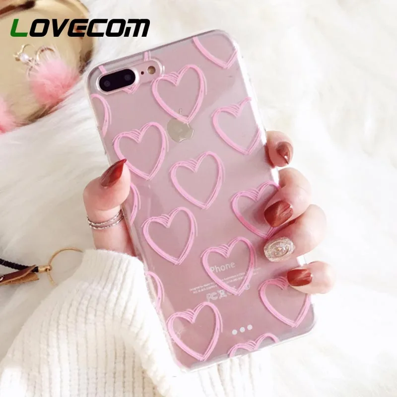 Чехол для телефона LOVECOM для iPhone 11 Pro XS Max XR XS X 6 6S 7 8 Plus Love Heart из мягкого термополиуретана Ультратонкий Прозрачный чехол для задней панели телефона в подарок