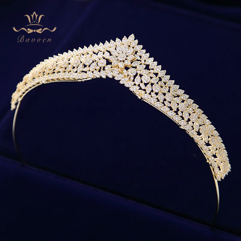 Высококачественные корейские Сверкающие Золотые тиары короны для невесты Bavoen