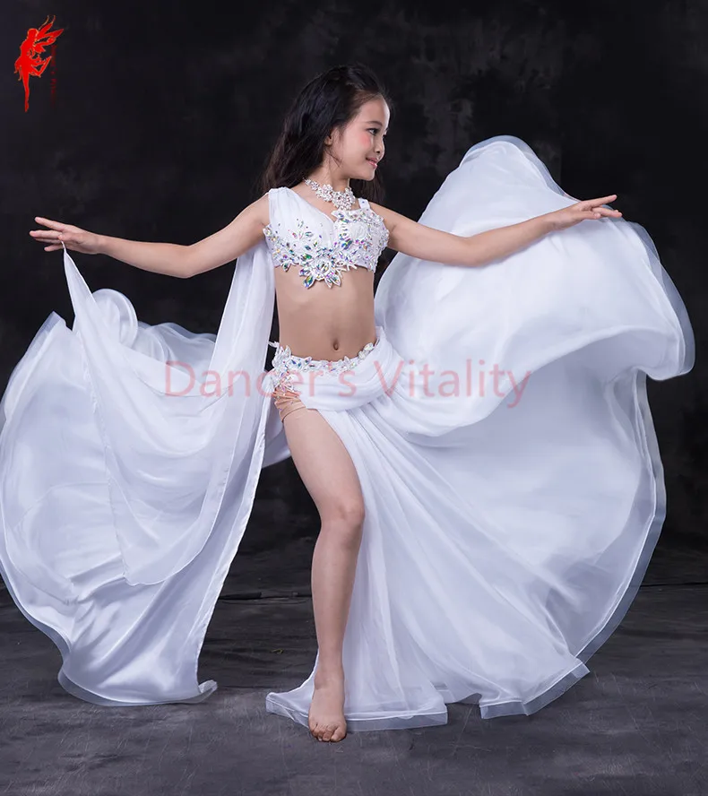

luxury silk dress handmade girls belly dancing clothing 2-pcs belly dance suit bra top+skirt girls performance belly dance suit