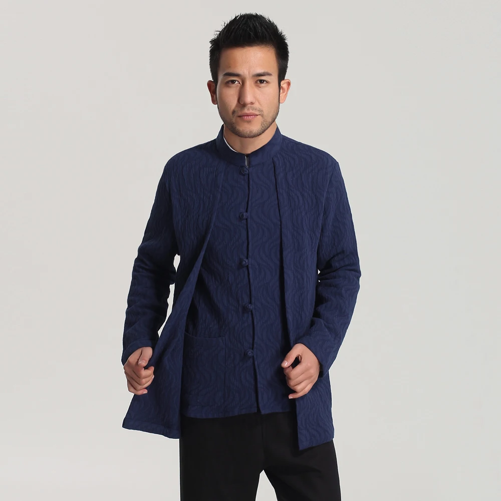 Китайские традиционные Мужские куртки из хлопка и льна с имитацией двух