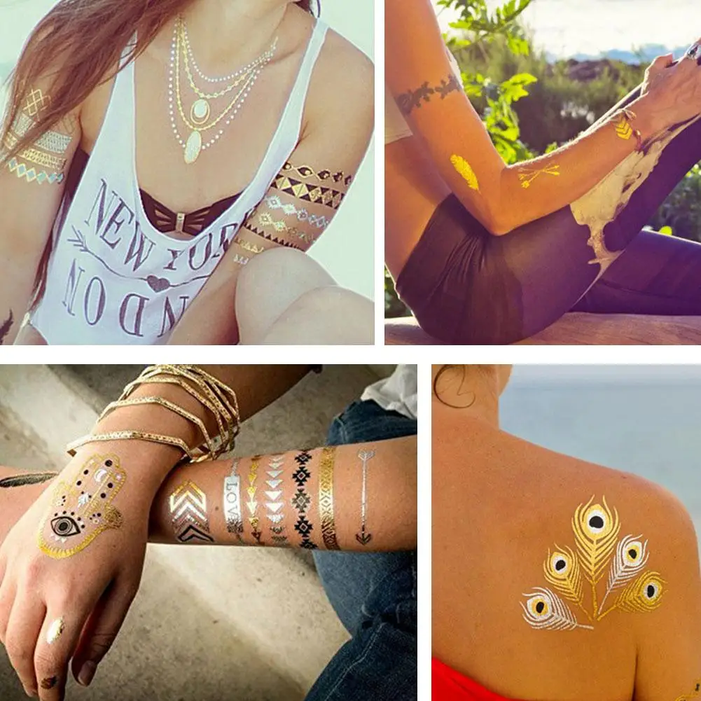 Body Art Sticker Metal Temporary Tattoo Hot Stamping Waterproof Fake &amp Make Up For Women Girl | Красота и здоровье