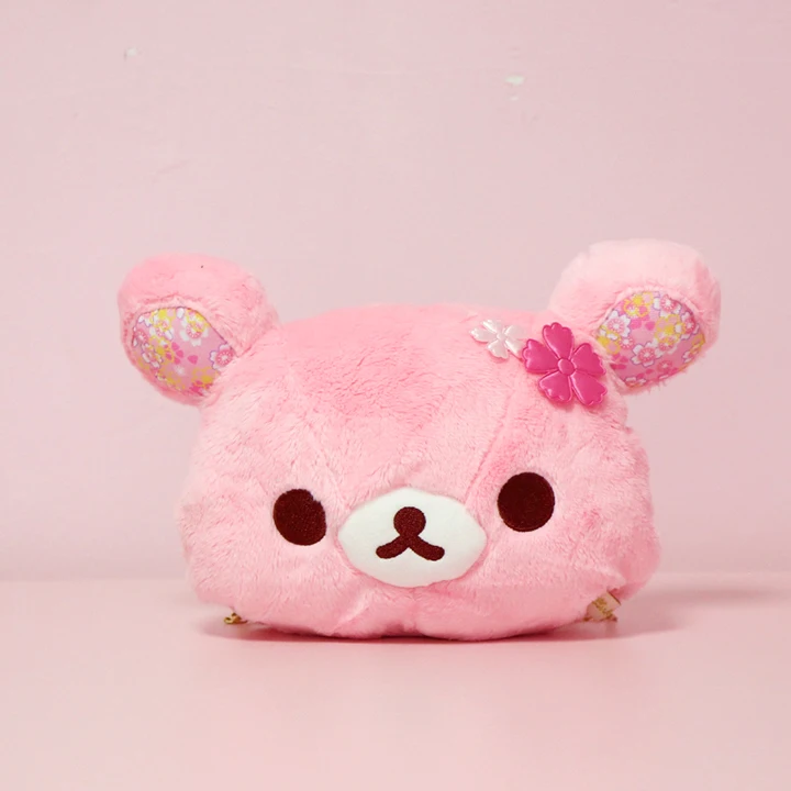 Мультипликационный Вишневый Розовый Медведь Rilakkuma, плюшевый рюкзак, мягкая кукла, игрушка для женщин, сумка на цепочке, кошелек 19 см* 15 см - Цвет: Розовый