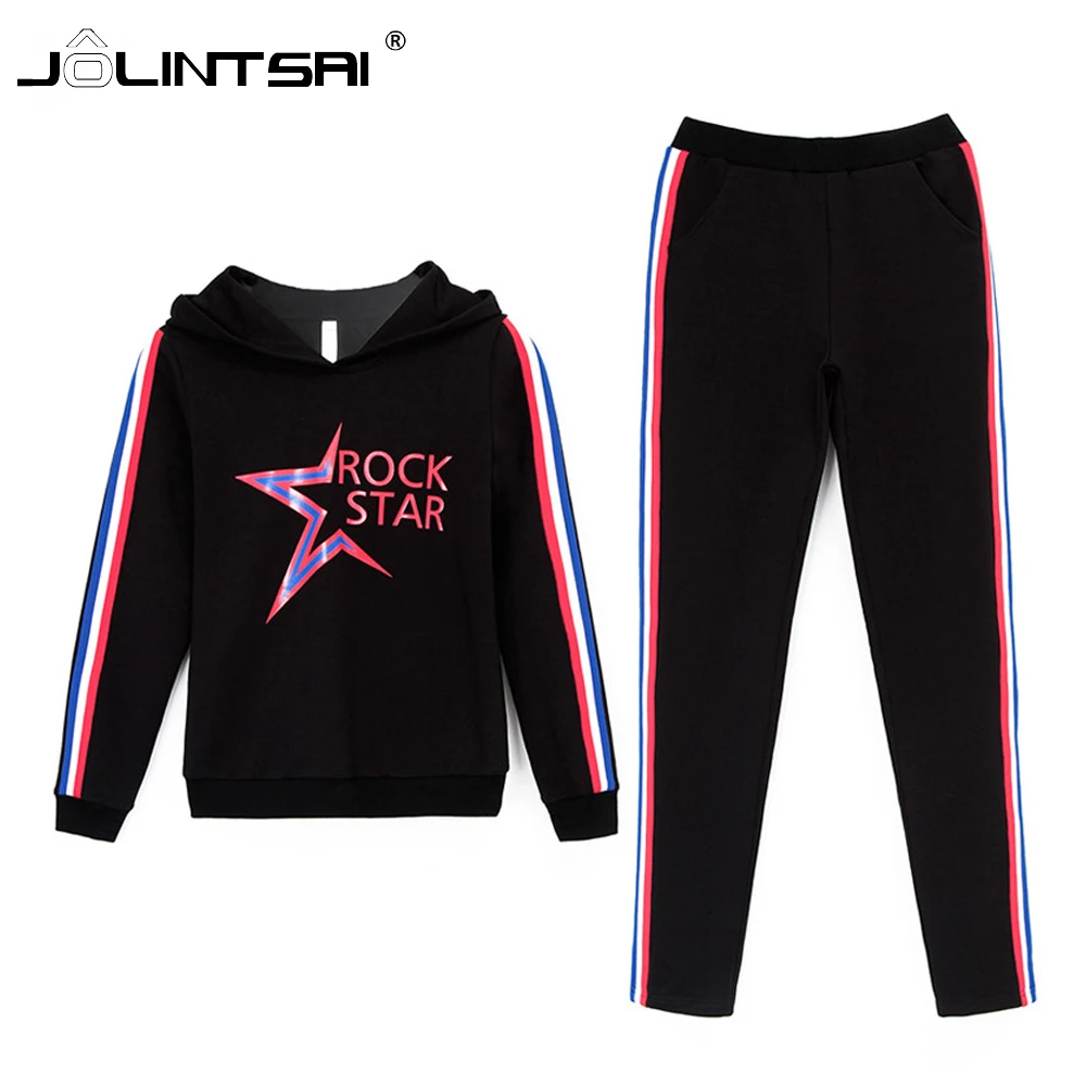 Мода 2017 г. рок звезда Printed Track Костюмы Для женщин с капюшоном sweashirt + Брюки для