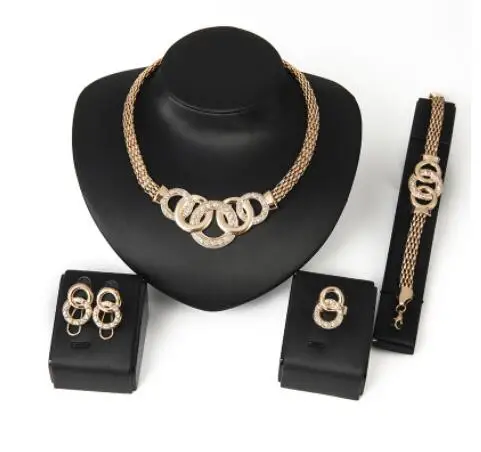 

Chain earrings bracelet rings Pendant necklace jewelry sets European and American alloy wholesale factory Women wedding Gift