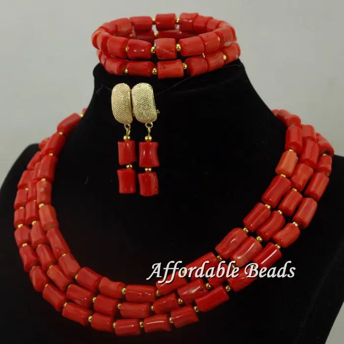 Новинка 2017 комплект ювелирных изделий из красных коралловых нигерийских бусин