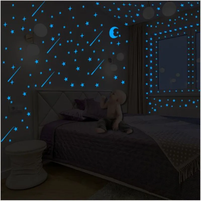 3 шт./лот зеленая/синяя светящаяся в темноте наклейка флуоресцентная луна звезды