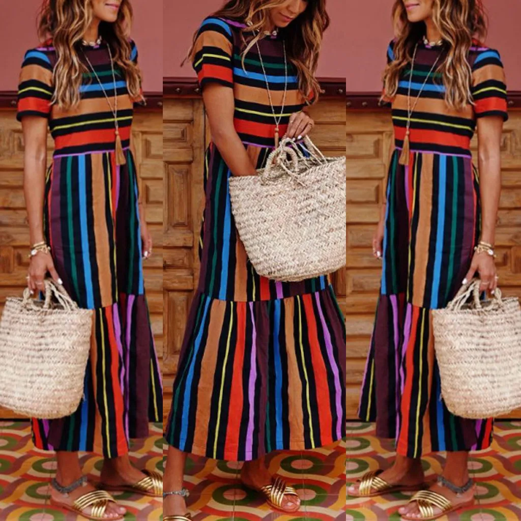 Женское платье-рубашка хиппи в стиле бохо свободное элегантное пляжное платье