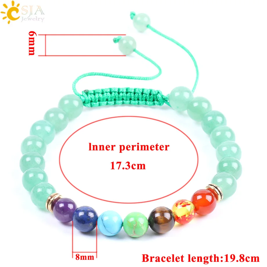 Браслет из натурального камня CSJA 7 чакр Зеленая Бусина с авантюрином плетеная
