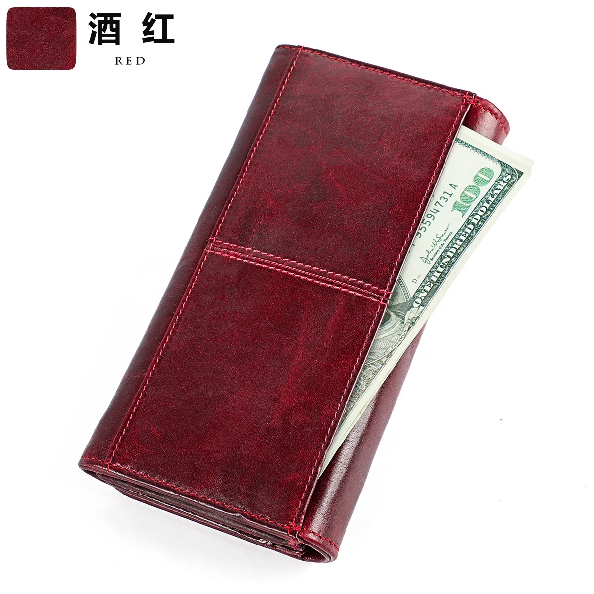 wine red Модные женские кошельки, винтажные женские сумки из натуральной кожи, Дамский Длинный клатч на молнии, кошелек Billetera, кошелек для монет, карман для телефона - Цвет: wine red