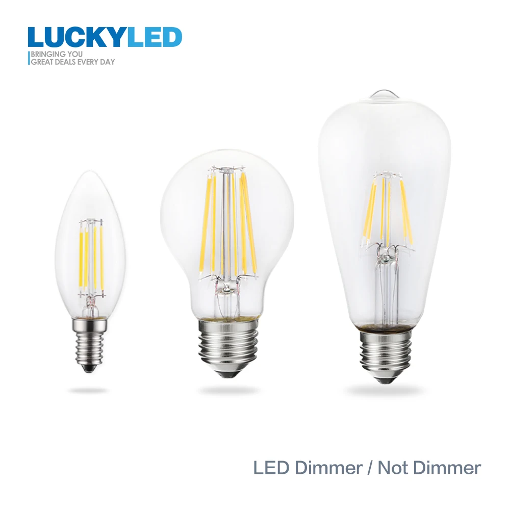 LUCKY Led лампа E27 с регулируемой яркостью 2 Вт 4 Вт 6 Вт 8 Вт E14 Led светильник в форме свечи 110 В 220 В винтажная лампа накаливания для люстры светильник ing