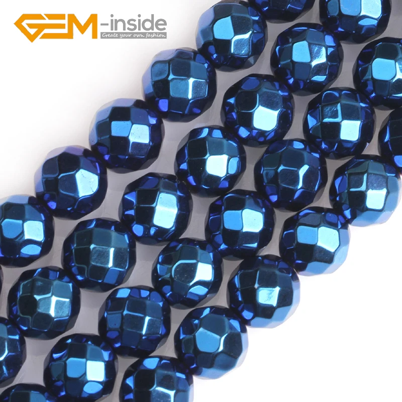 

4/6/8/9/11/14mm NO Magnetic Blue Metallic Coated Faceted Round Hematite Beads For Jewelry Making Strand 15" GEM-inside